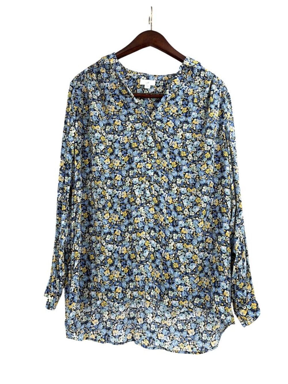 J. Jill Womens Medium Floral Long Sleeve Blue Yellow Popover Tunic Grannycore